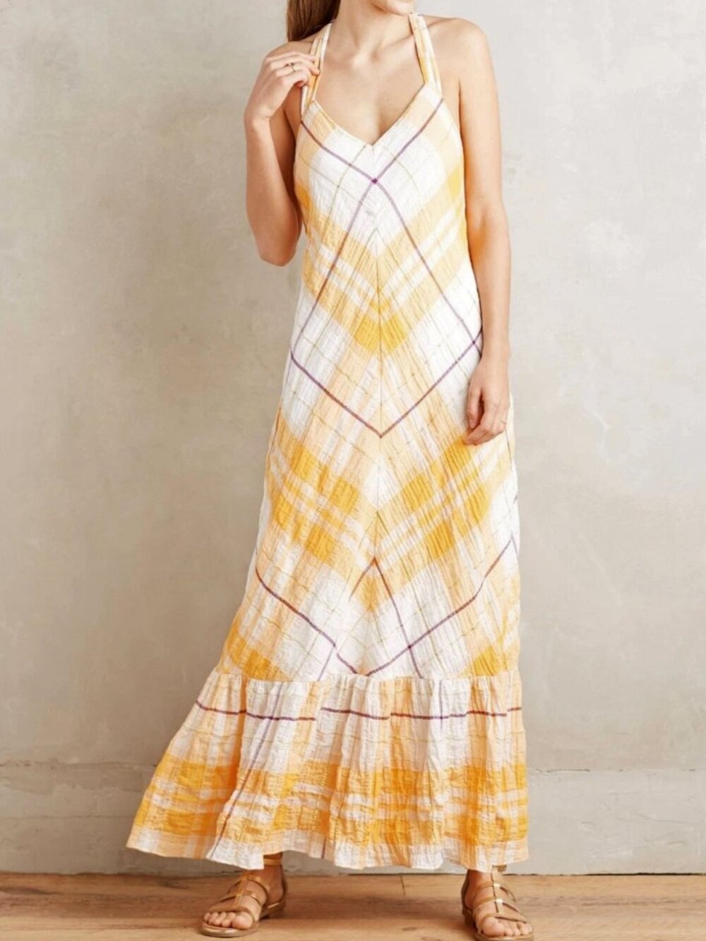 Anthropologie Holding Horses Clementine Plaid Cotton Gauzy Sleeveless Maxi Dres